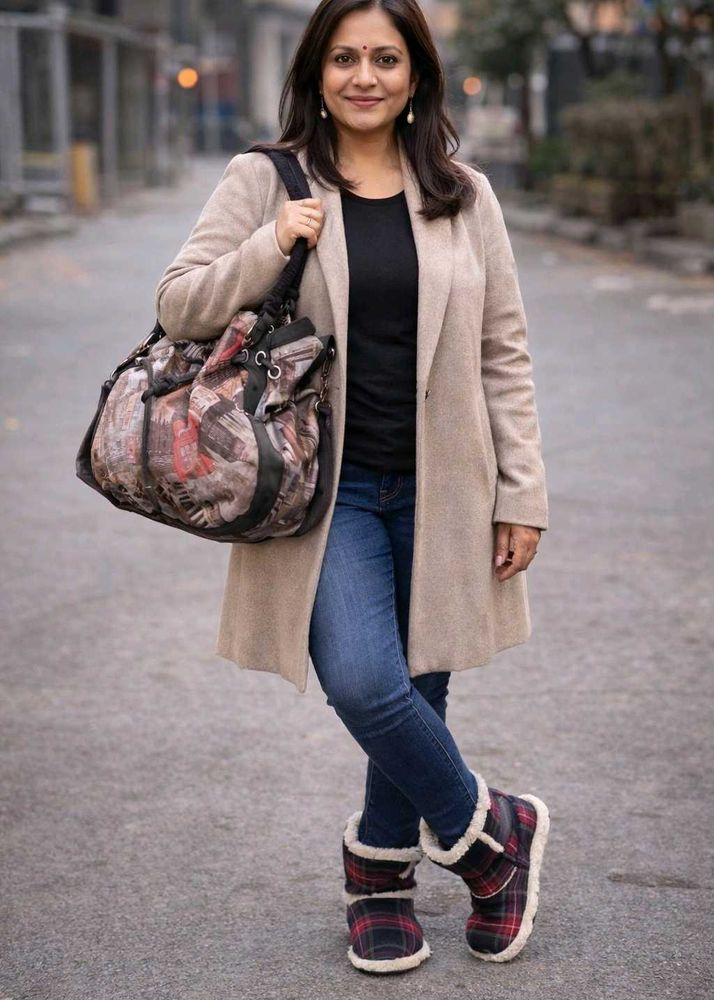 London Print Drawstring Bucket Bag