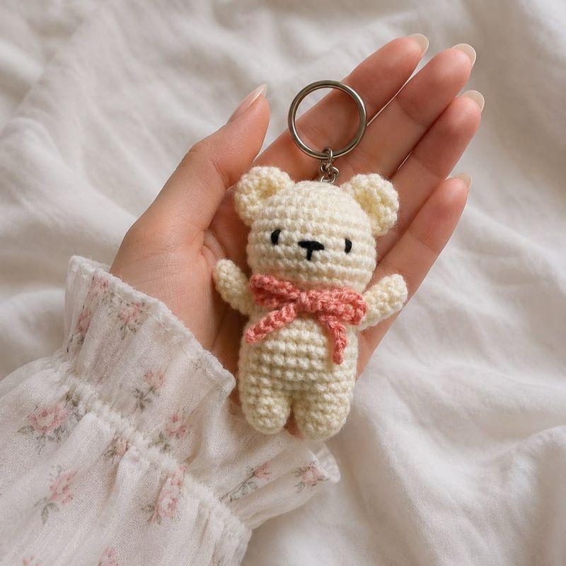 Kawaii Bear Crochet Keychain