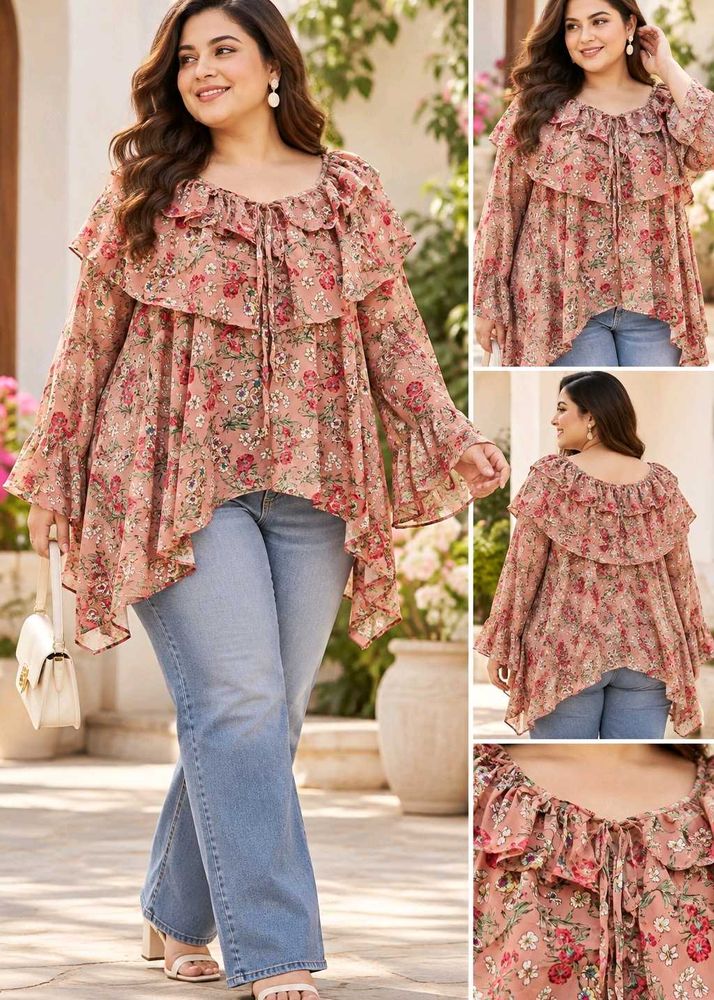 Chic Floral Ruffle Sleeve Blouse