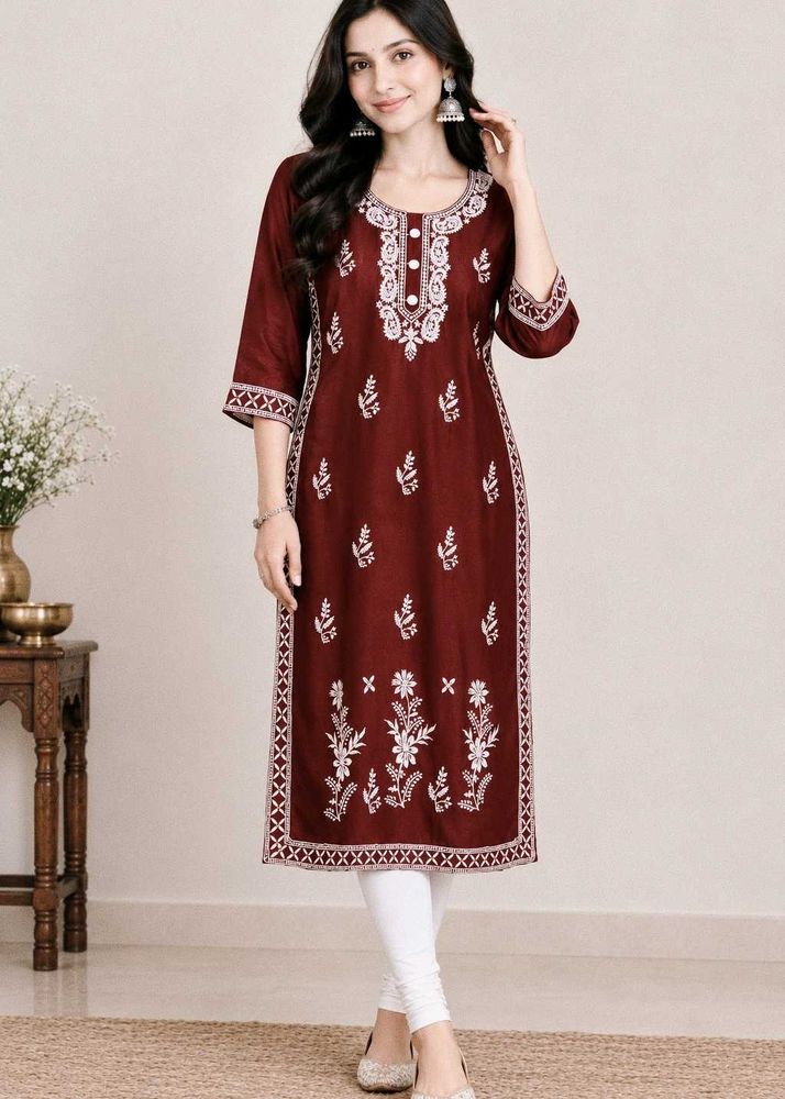 Chikankari Maroon Kurta (2 inch Margin)
