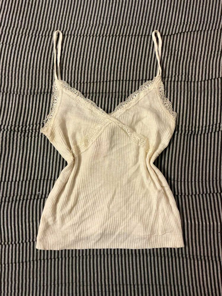 Cream Lace Trim Cami Top
