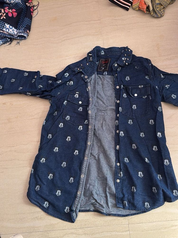 Denim Shirt with Mickey Mouse Print