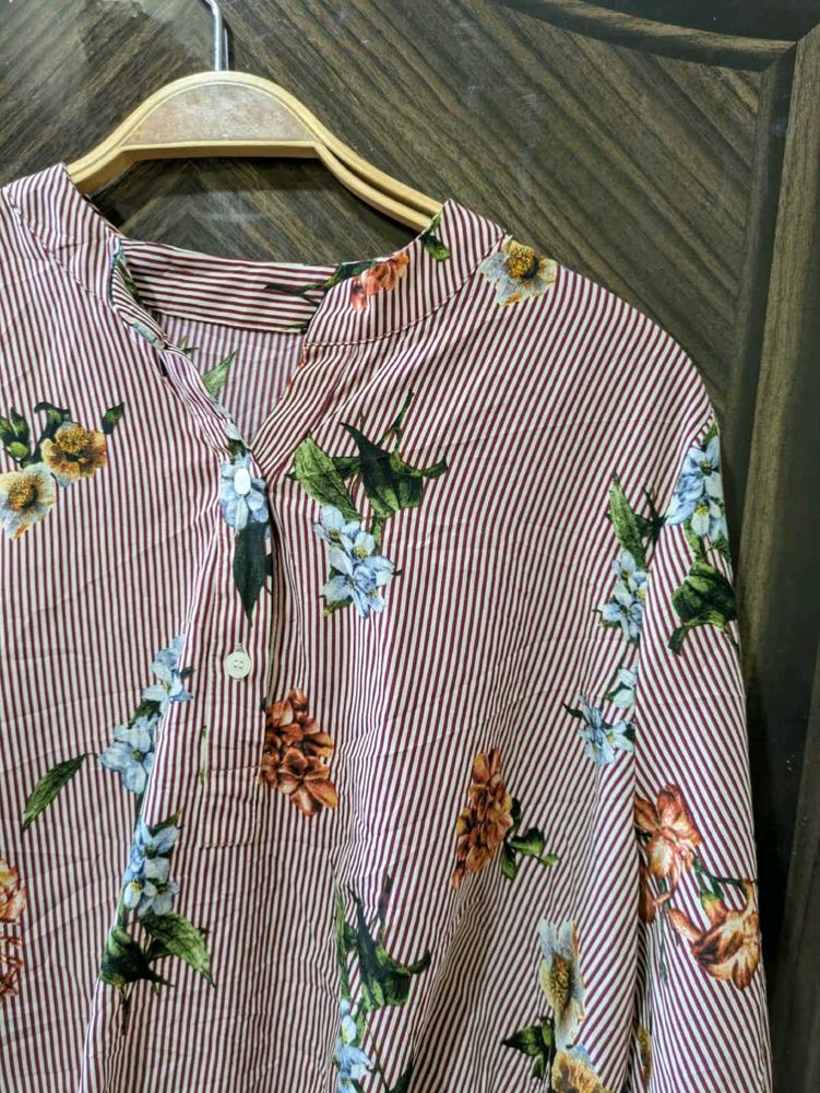 Striped Floral Print Top
