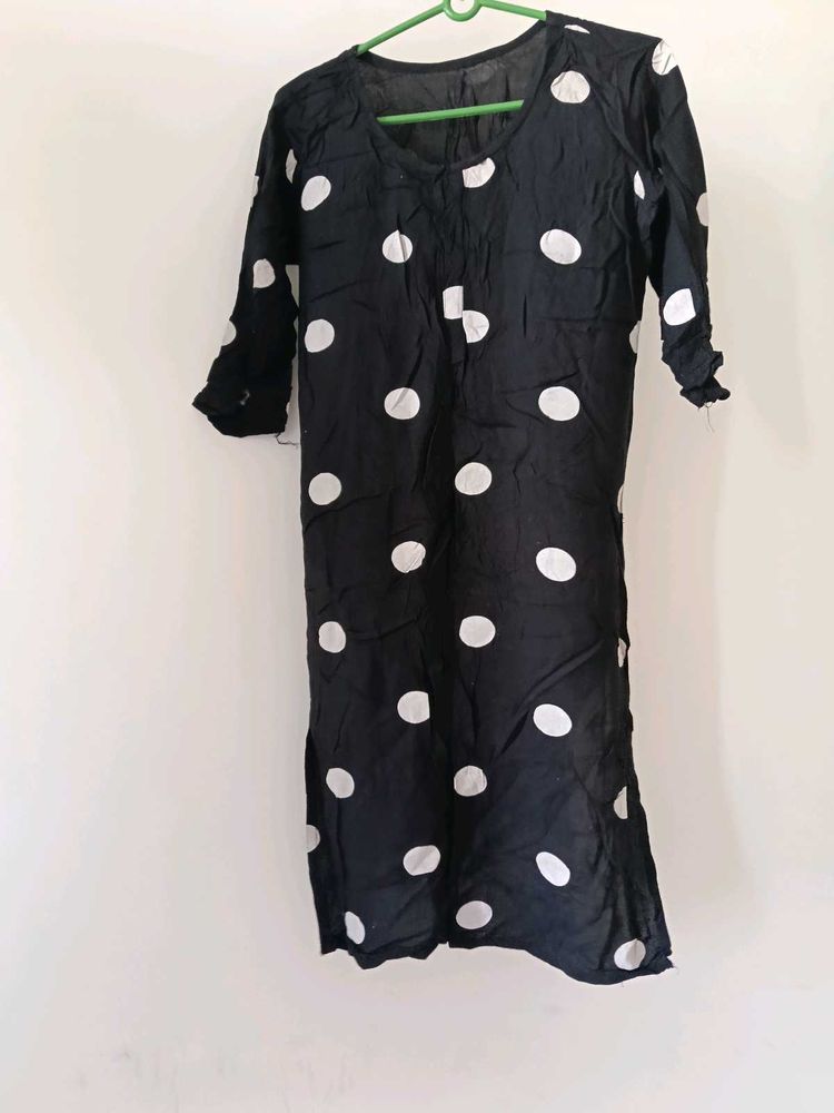 Black Kurta with White Polka Dots