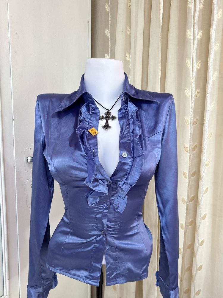 Elegant Ruffled Satin Blouse