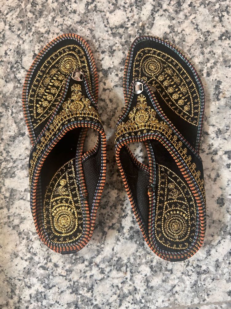 Embroidered Black Flip-Flop Sandals
