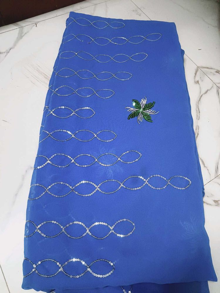 Blue Saree with Sequins and Embroidery