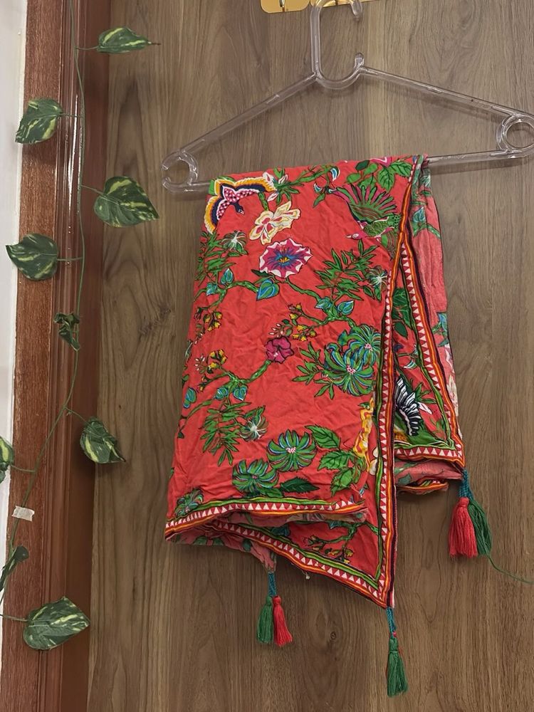 Vibrant Floral Dupatta with Tassels