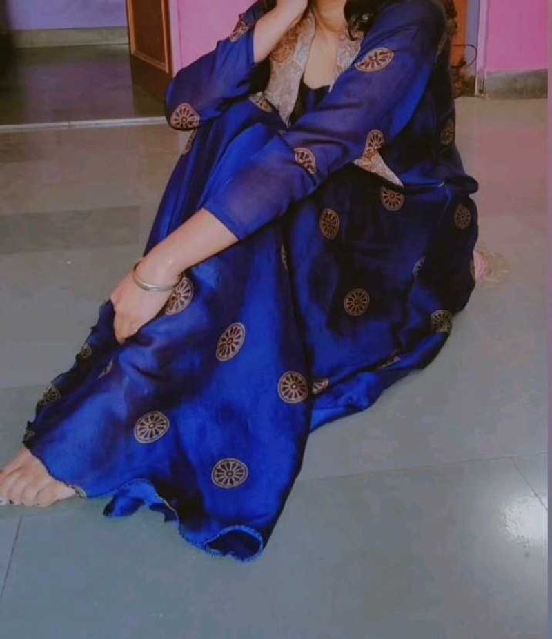 Elegant Blue Printed Anarkali Gown