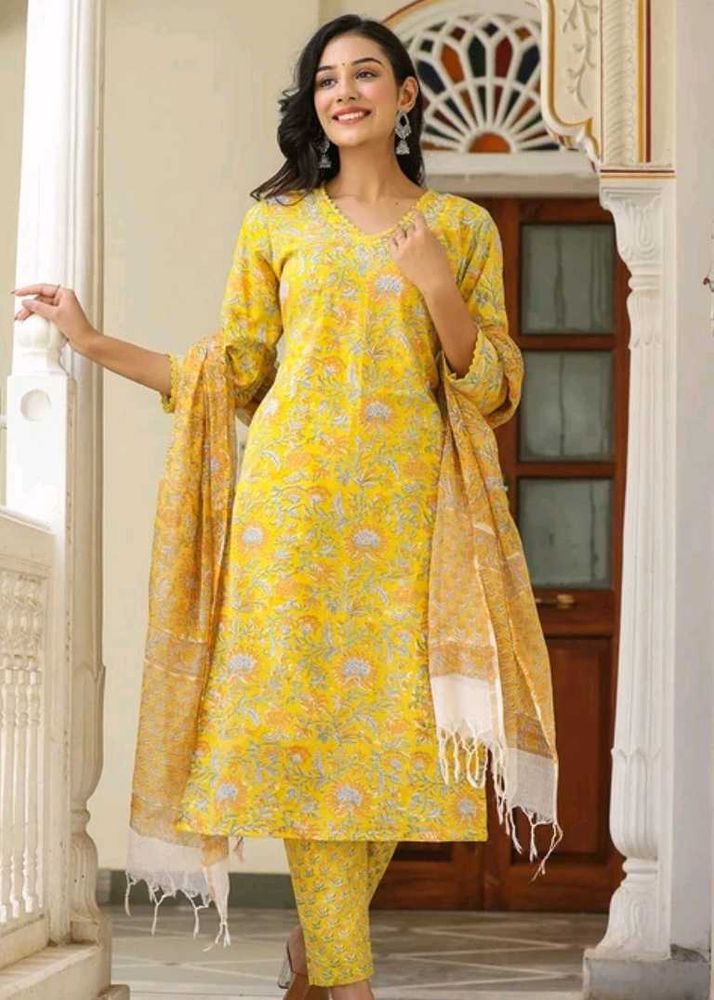 Yellow Printed Kurta Set