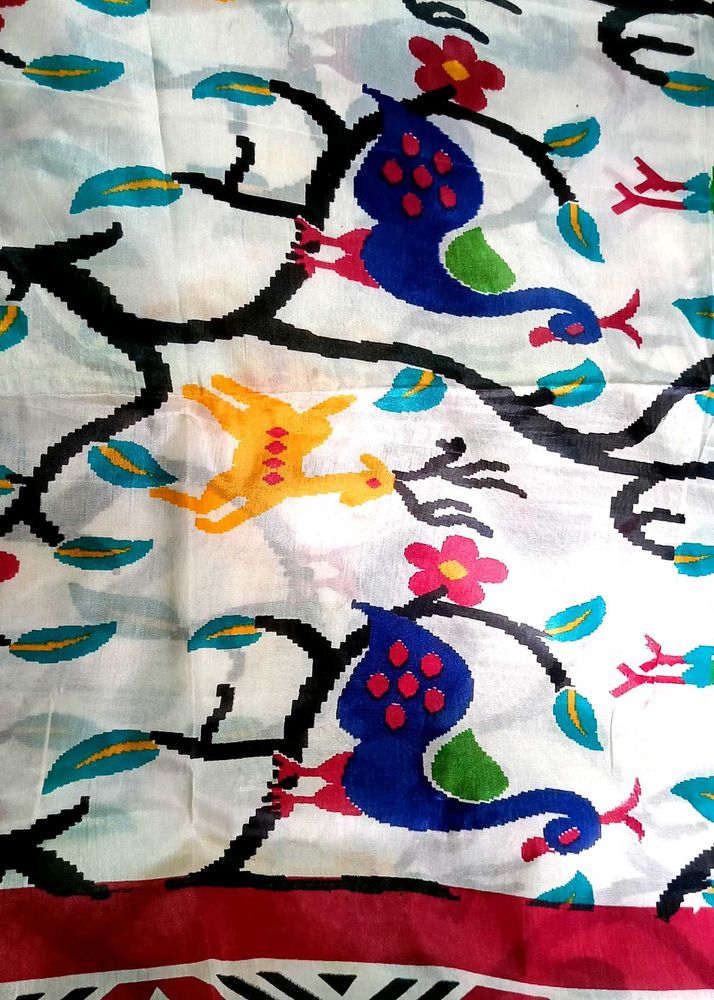 Beautiful Peacock &amp; Deer Print Saree
