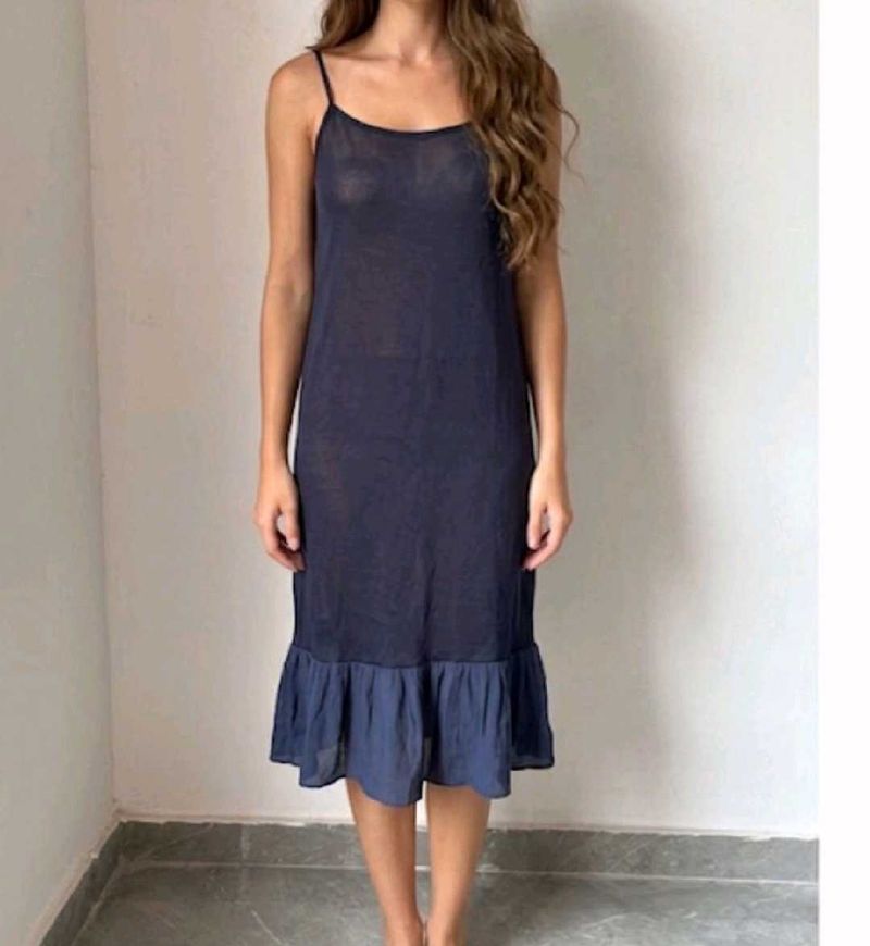 elegant Navy Slip Dress with Ruffle