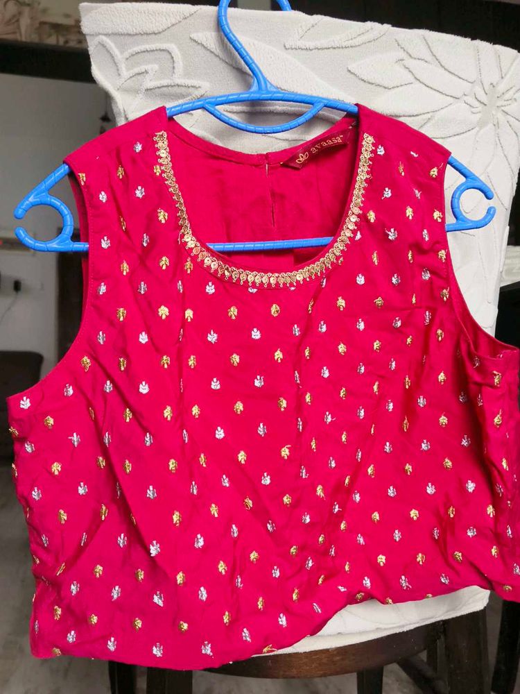 Vibrant Pink Ethnic Blouse with Gold Embellishment