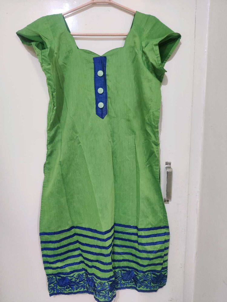 Green Cotton Blend Kurti