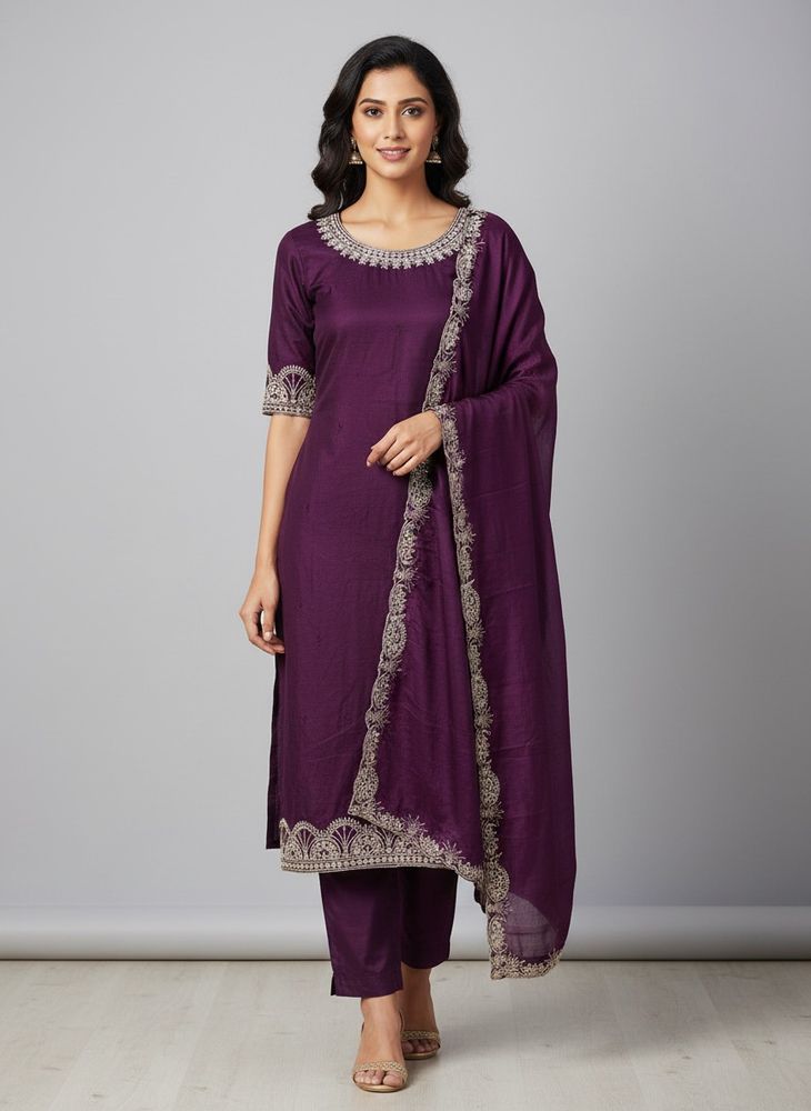 Elegant Purple Kurta Set with Embroidery