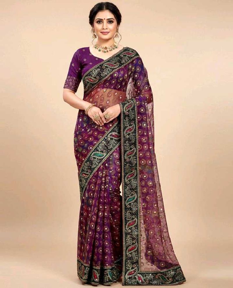 Stunning Purple Embroidered Saree with blouse