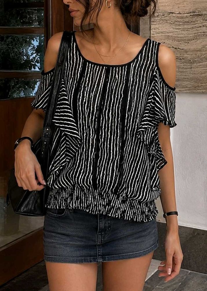 Chic Striped Cold Shoulder Top