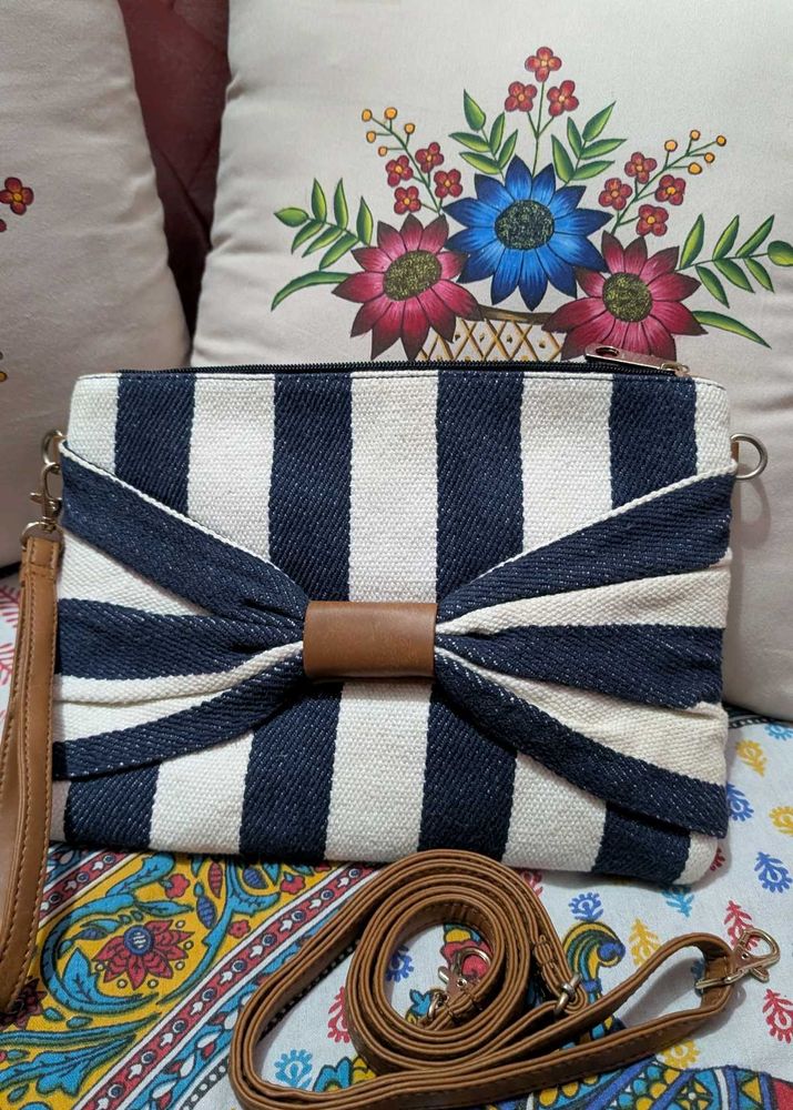 Striped Clutch with Bow Detail