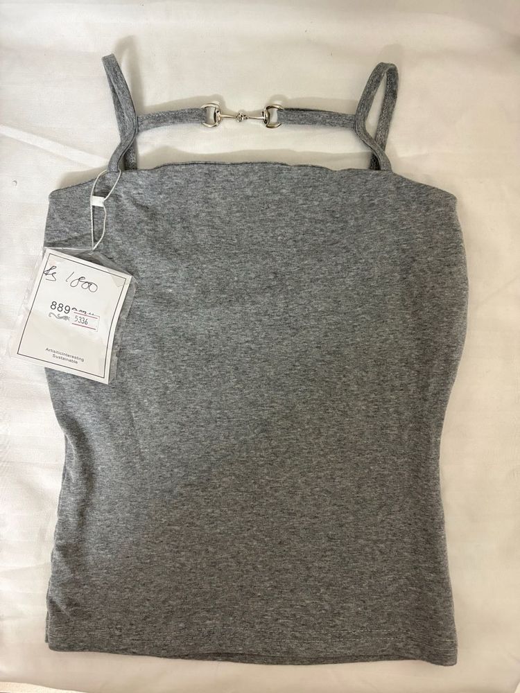 Grey Tank Top with Silver Buckle Detail