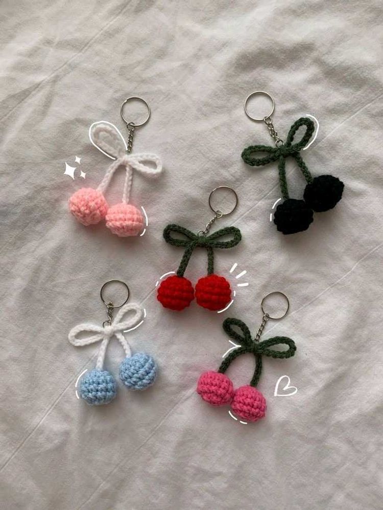 Crochet Cherry Keychain
