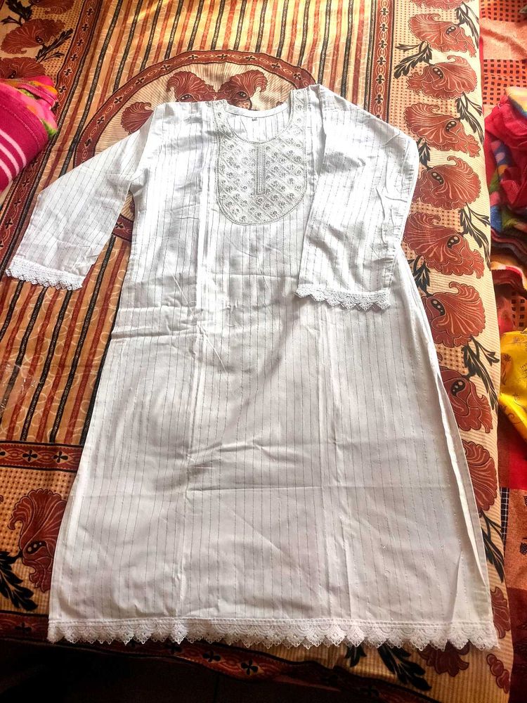 Brand New Elegant White Cotton Kurta