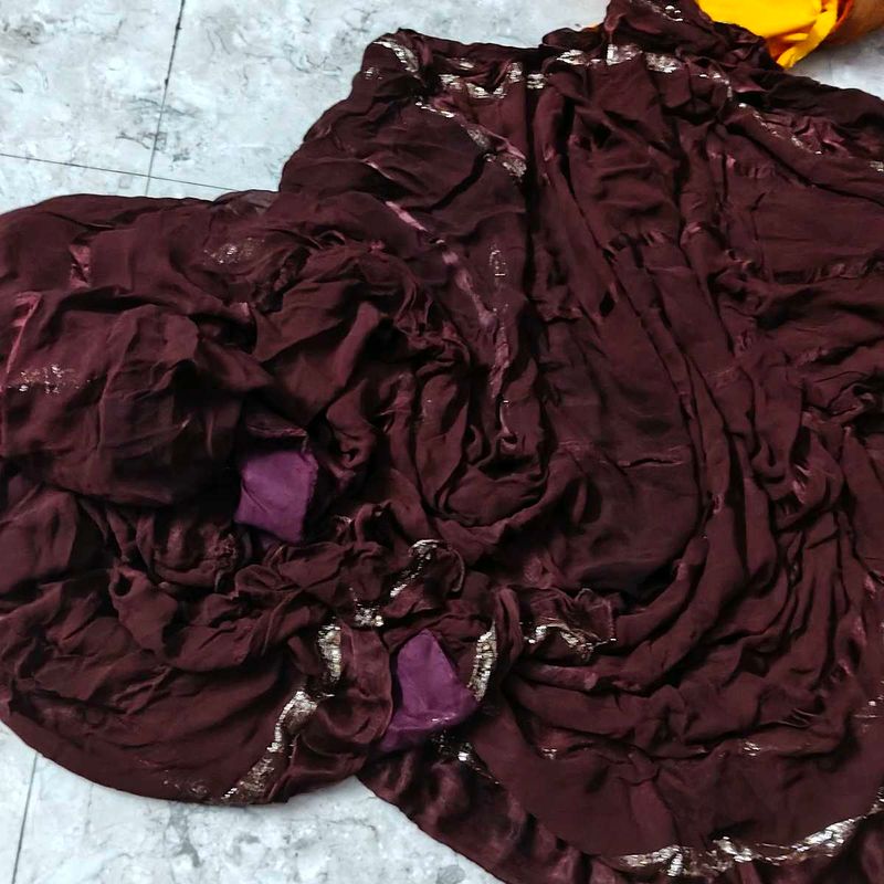 Elegant Brown Saree with Silver Border