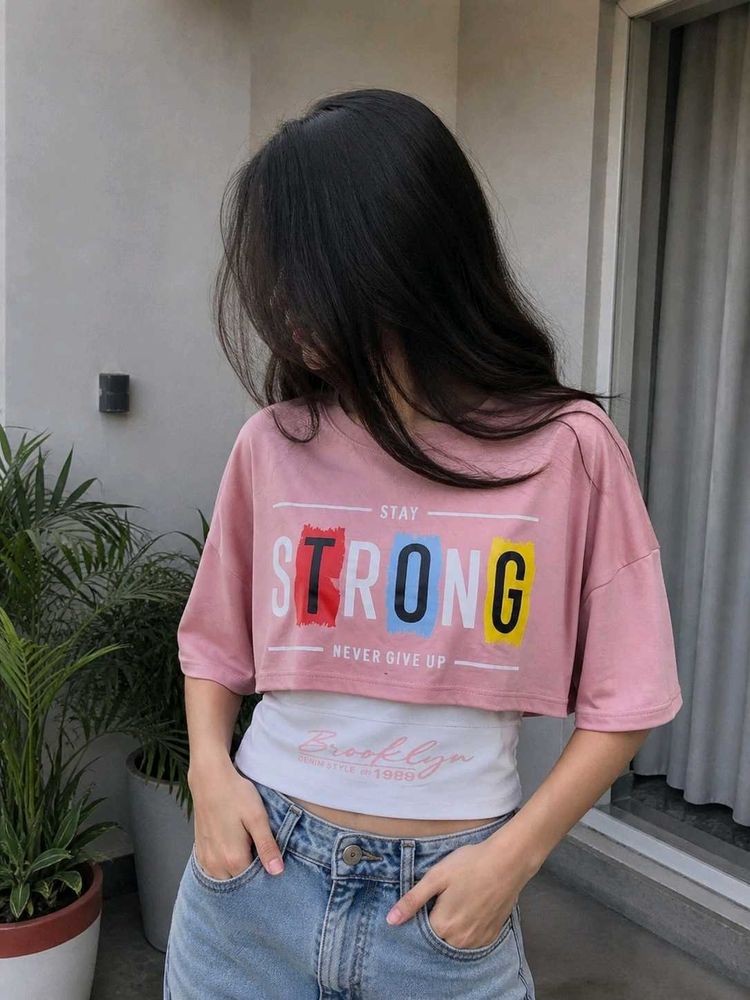 Pink "Stay Strong" Crop Top
