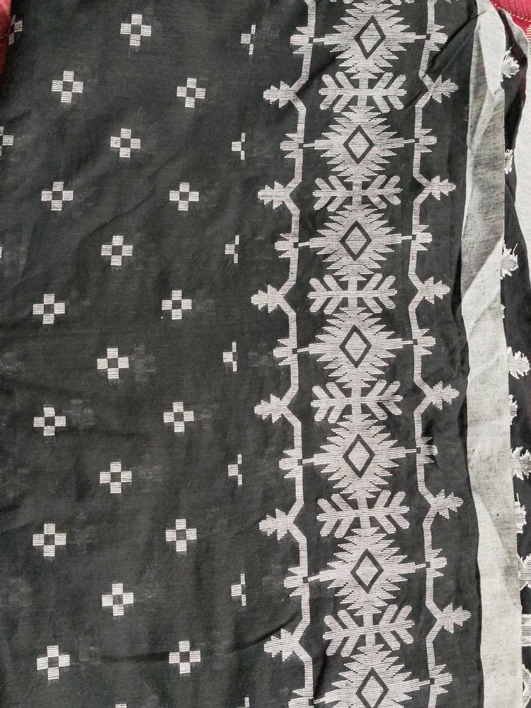 Black and silver khadi saree