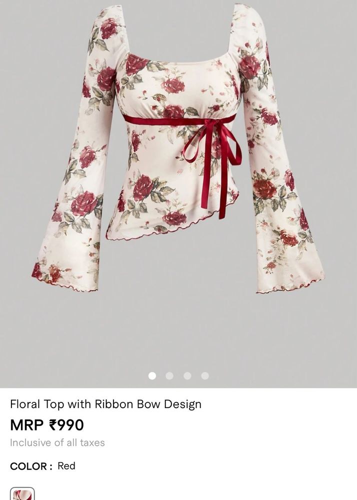 floral top with ribbon design- NOT WORN EVEN ONCE