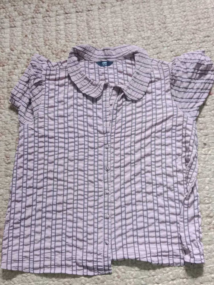 Light Purple Striped Puff Sleeve Top