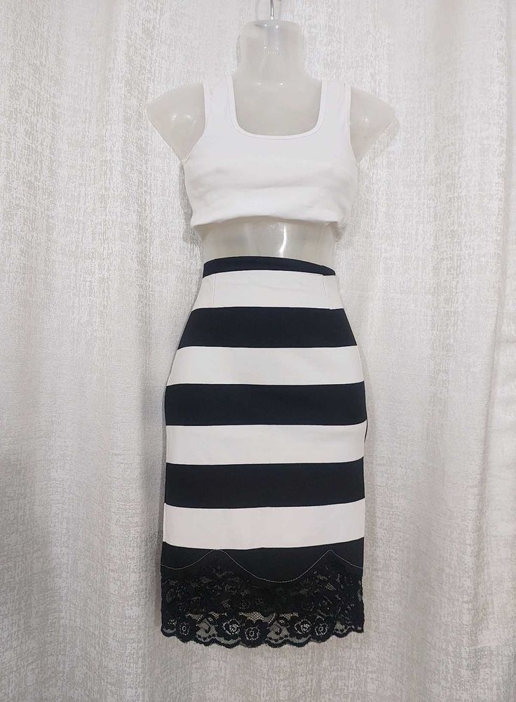 B&amp;W Striped Bodycon Co-ord Skirt(stretch