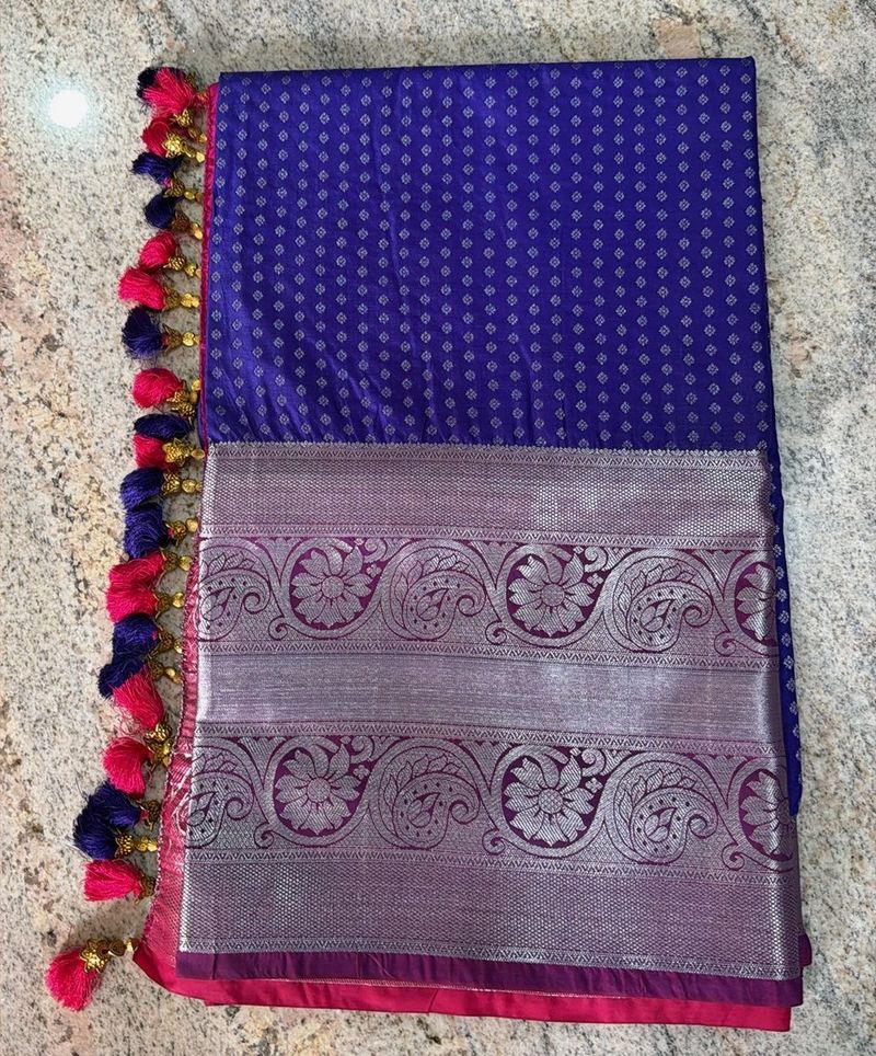Royal Blue Silk Saree with Silver Border