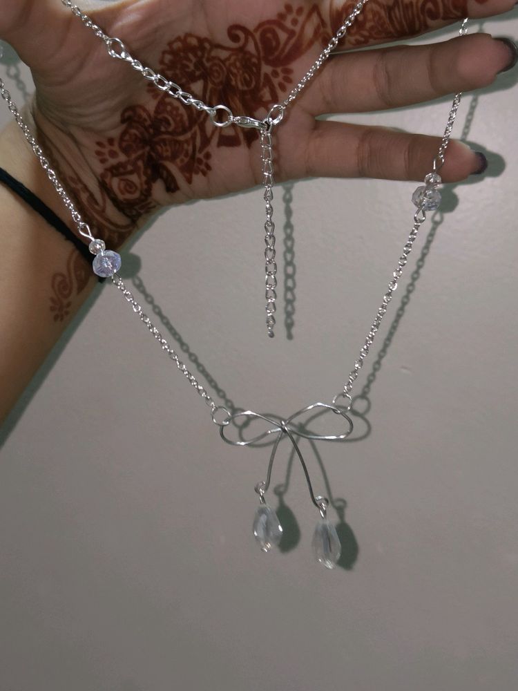 Wired Handmade Y2K Bow Necklace With Earrings
