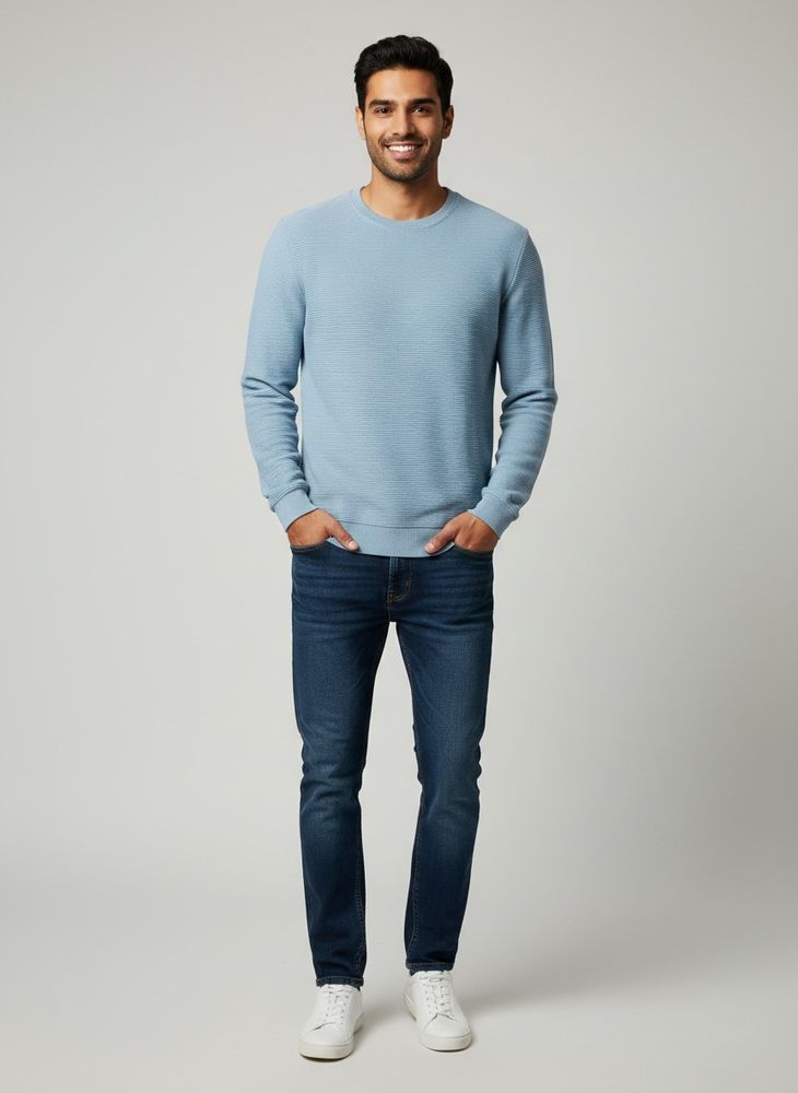 Studio M Blue Textured Knit Sweater