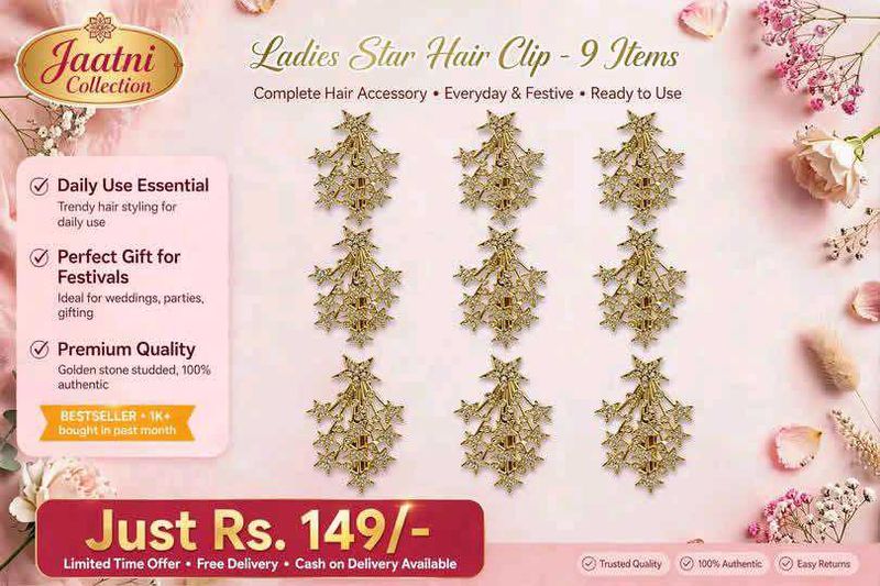 9 piece of Star Hair Clips for navaratri kanjak