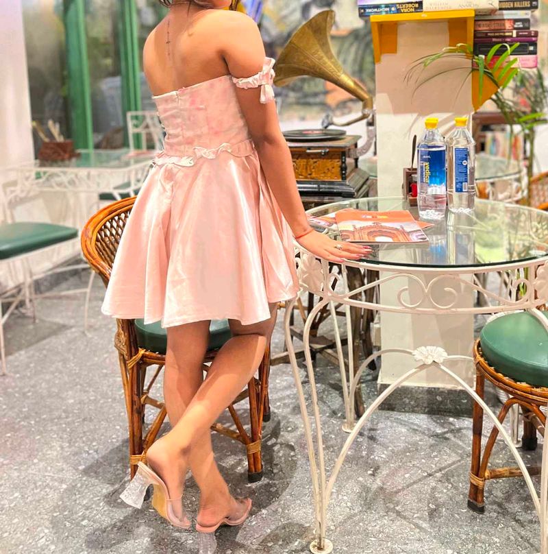 pink floral off shoulder mini dress