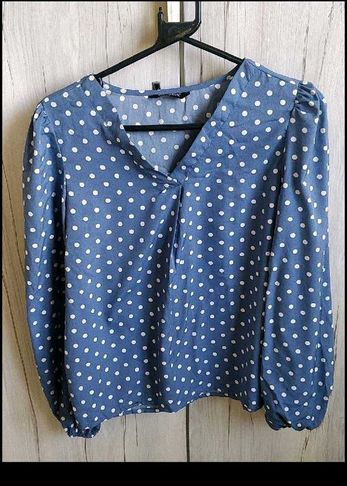 Blue Polka Dot V-Neck top