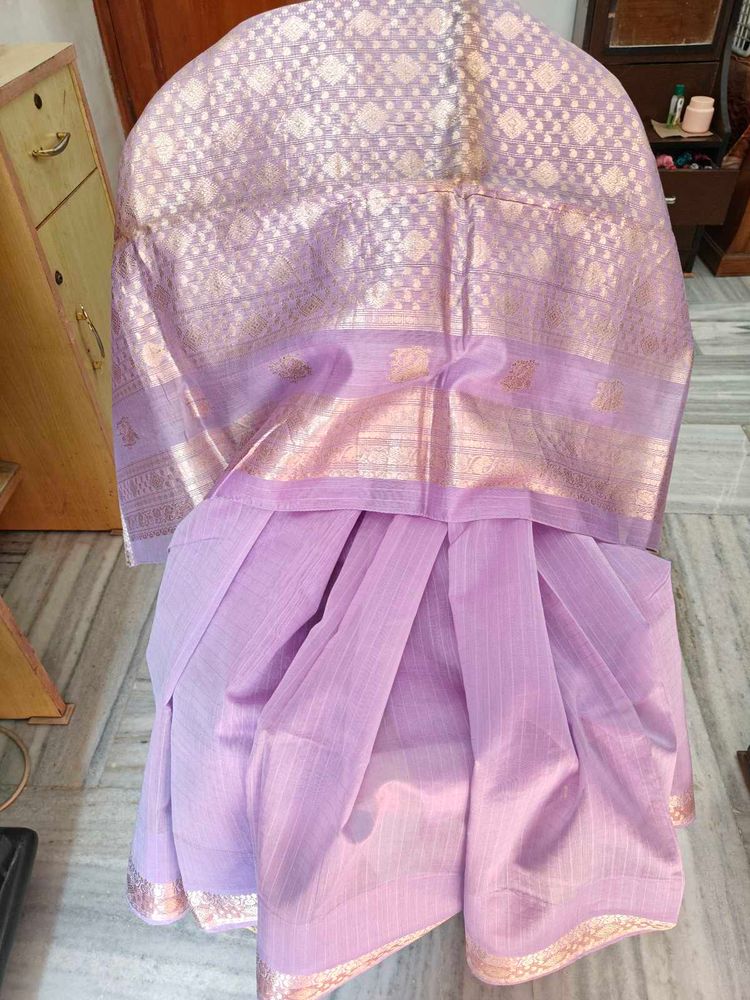 Lavender Chanderi Cotton Zari Saree