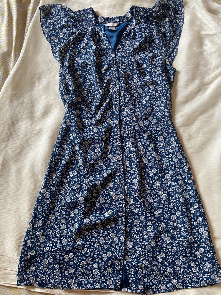 Navy Floral Flutter Sleeve Dress