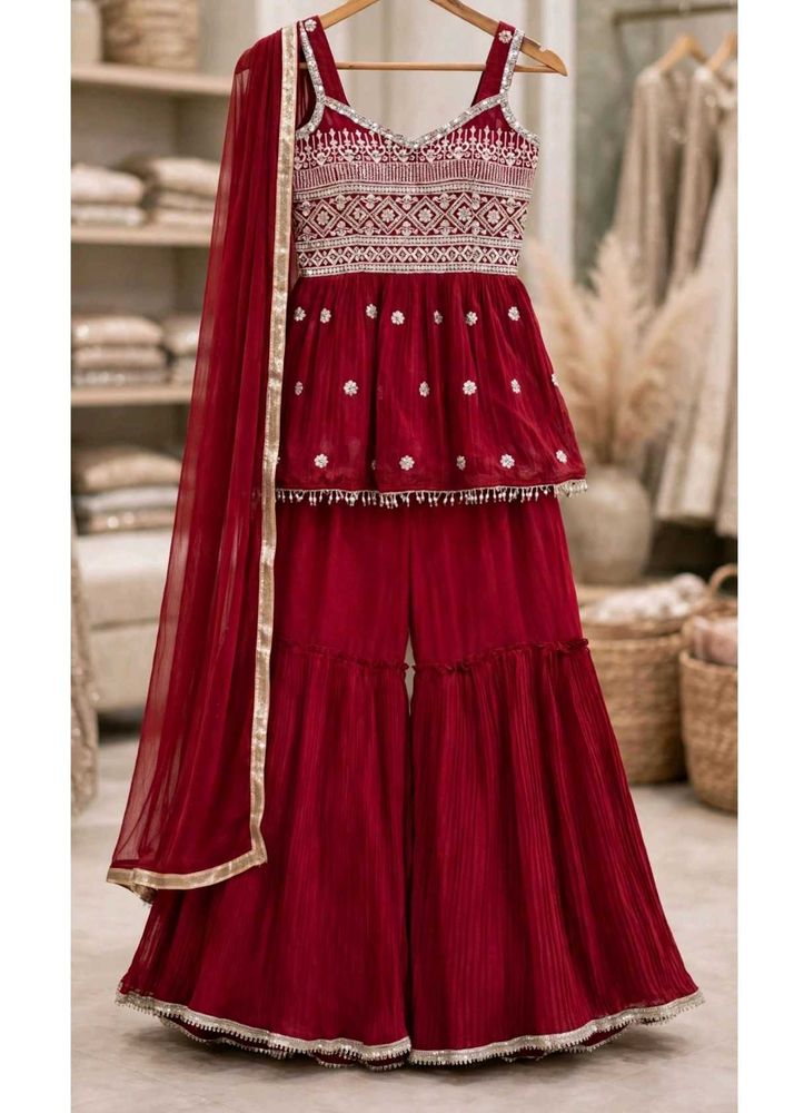 Maroon Embellished shrara set