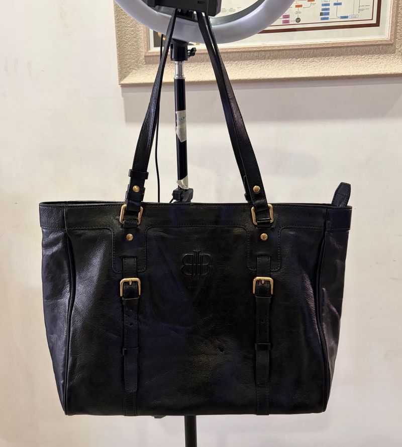 beanpole Black Leather Tote Bag