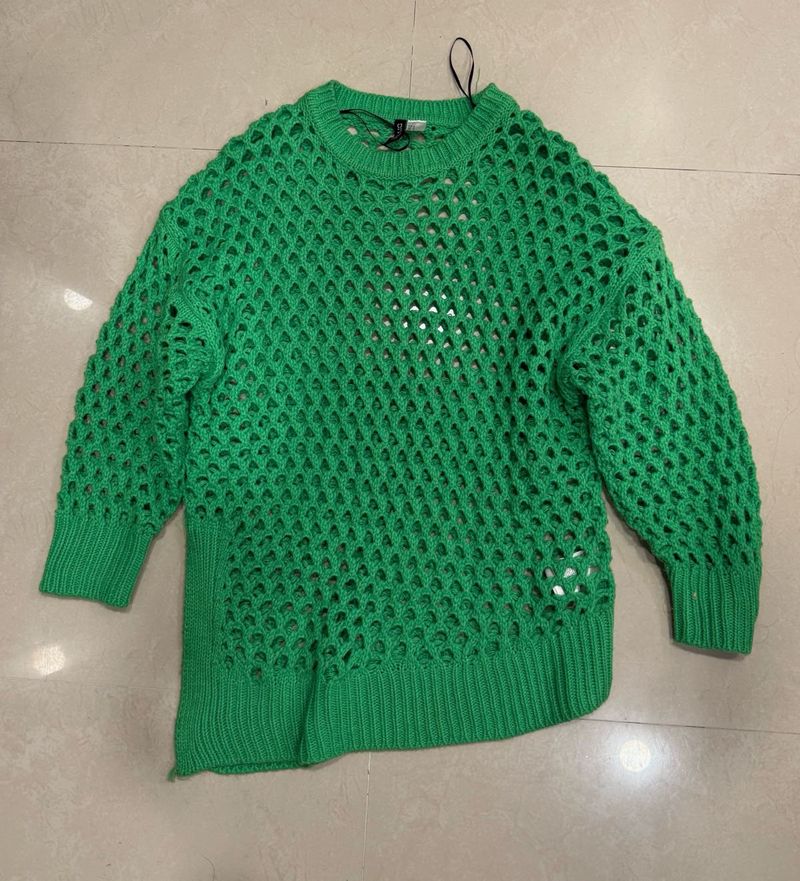 Chic Green Mesh Knit Sweater
