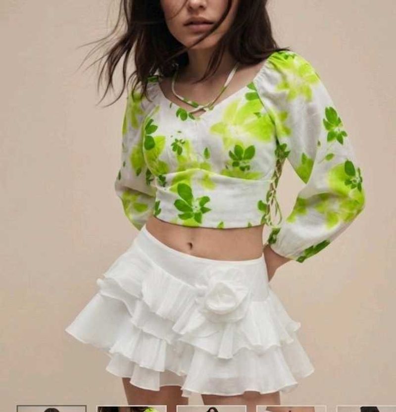 Green Floral Crop Top