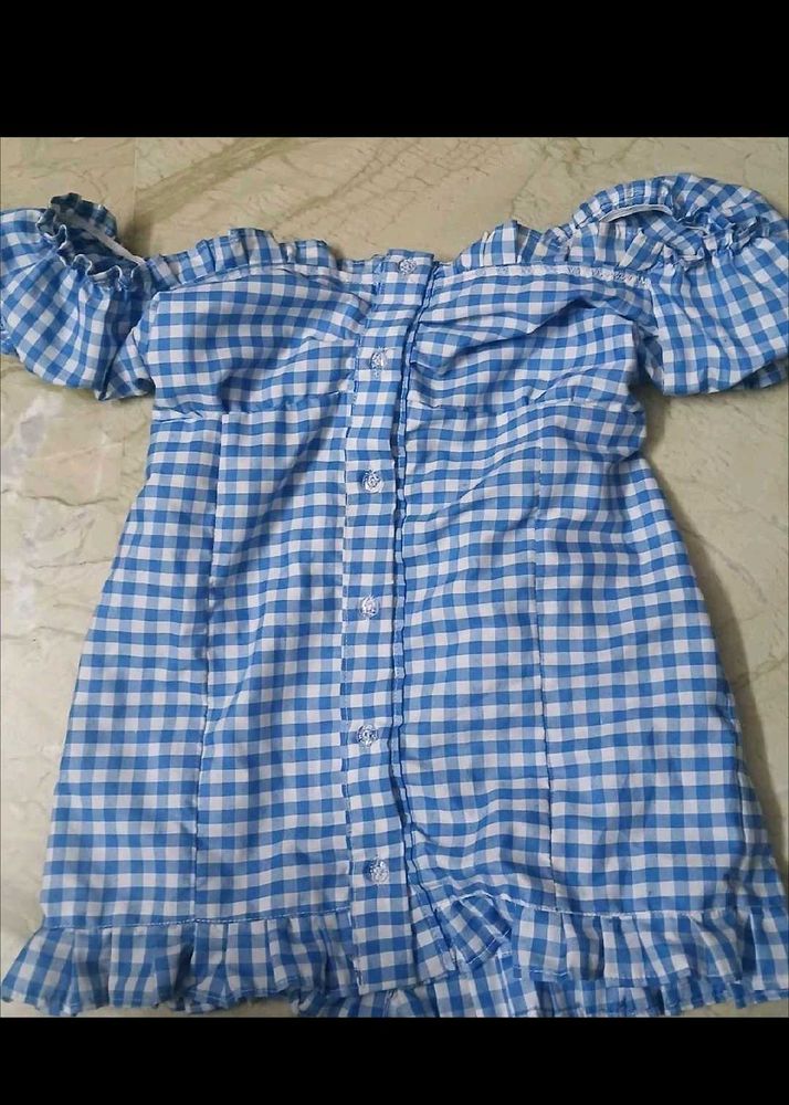 Blue gingham off shoulder top