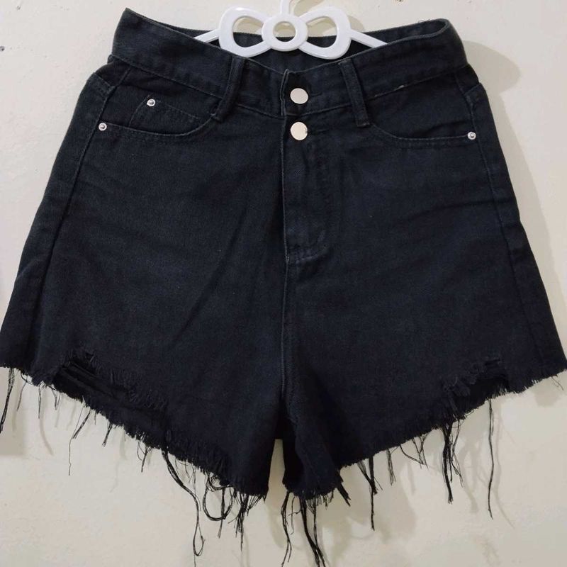 Distressed Black Denim Shorts