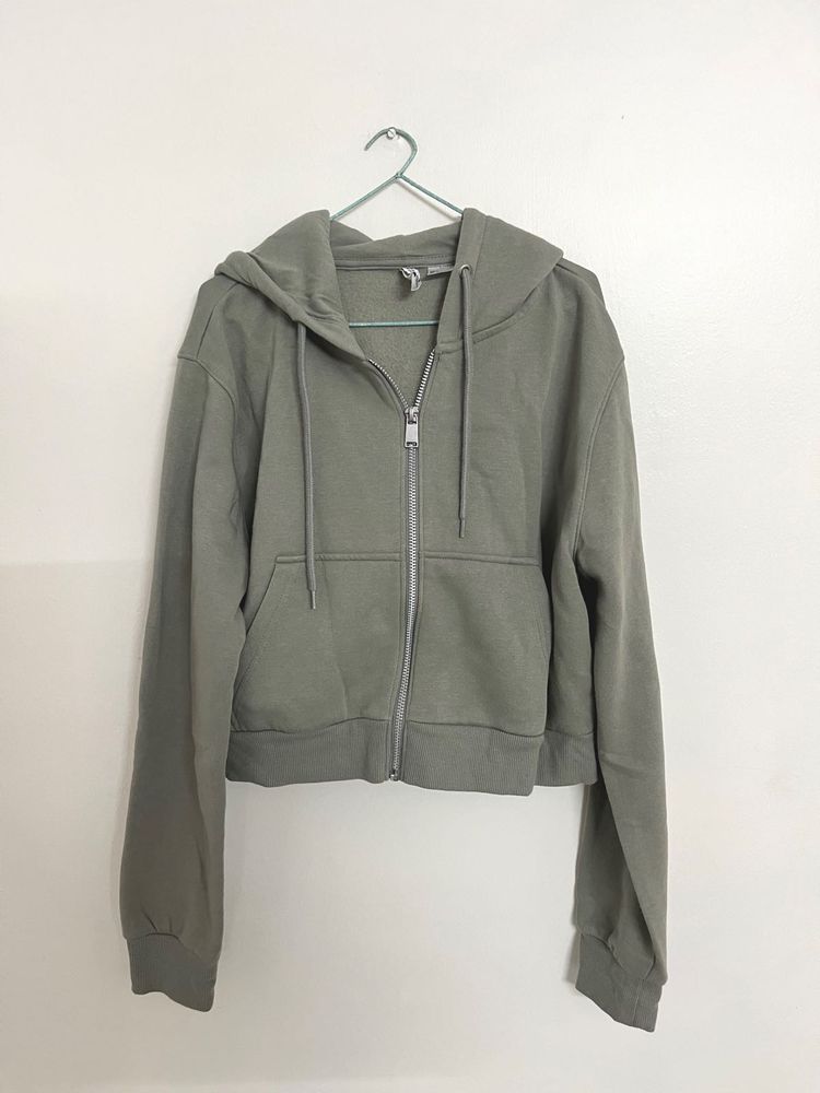 H&amp;M Sage green solid zipper hoodie