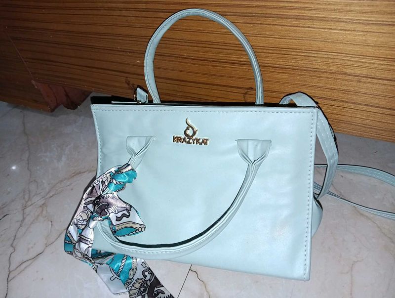 KRAZYKAT Baby Blue Handbag with Scarf Detail