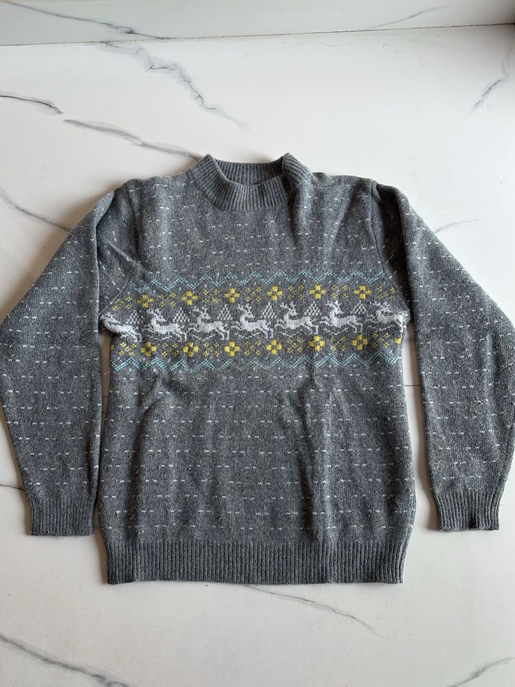 Gray Reindeer Knit Sweater