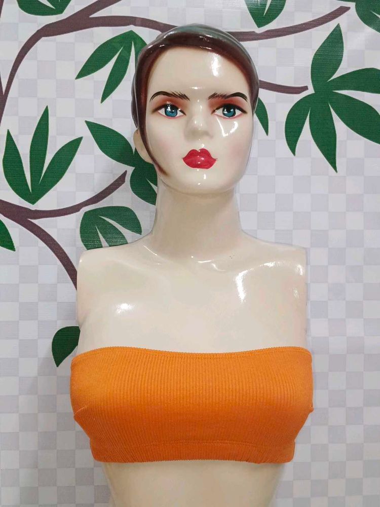 (963)Orange Ribbed Tube Top