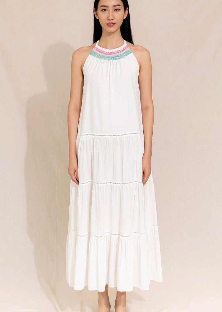 White Tiered Halter Maxi Dress